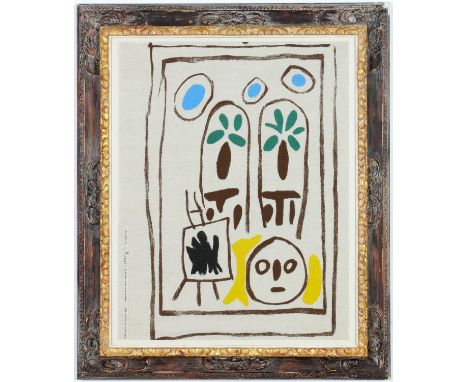 PABLO PICASSO, screen printed textile (linen), panel of Picasso’s sketchbook produced by Bloomcraft in 1963, featuring the in