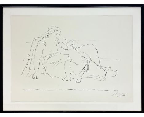 PABLO PICASSO, 'Femme et enfant', lithograph, 55cm x 40cm, signed in the stone, framed.