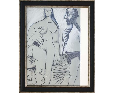 PABLO PICASSO, 'Painter and model II, 1969', lithograph, 50cm x 40cm, bears stamp verso for Mourlot Spadem, framed.