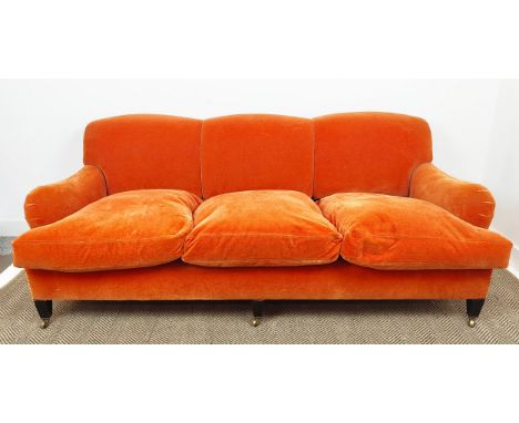GEORGE SMITH SOFA, triple hump, in burnt orange velvet, 212cm W x 86cm H.
