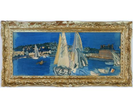 RAOUL DUFY, Drying the sails, signed in the plate offset lithograph, French Montparnasse frame 76cm x 31cm.