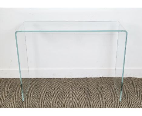 GLASS CONSOLE TABLE, 34cm D x 75cm H x 102cm W.