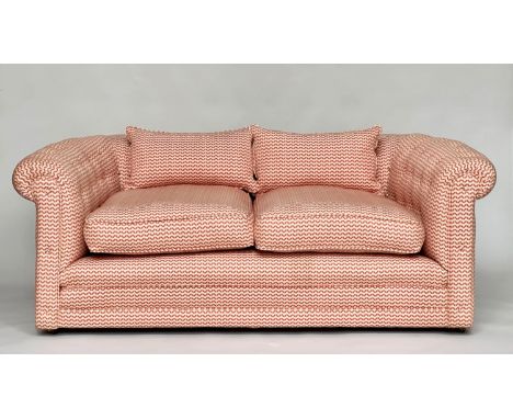 JANE CHURCHILL FABRIC UPHOLSTERED SOFA, Bespoke, rounded buttoned back and arms and seat cushions, 190cm W.