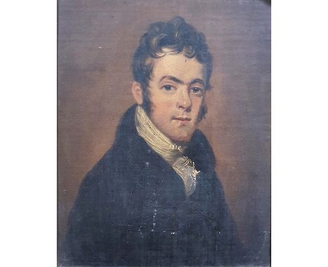 19th century English schoolOil on canvasHalf-length portrait of a young man, 25cm x 19cm Condition ReportPhoto detailing rear
