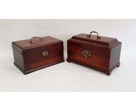 Georgian mahogany tea caddy with three section interior, brass handles to top, 23cm wide and another Georgian mahogany tea ca