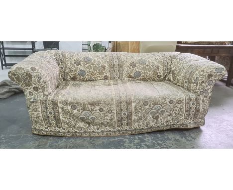 Victorian Chesterfield-type upholstered sofa with loose fitting covers, turned legs, modern roller castors Condition ReportTh