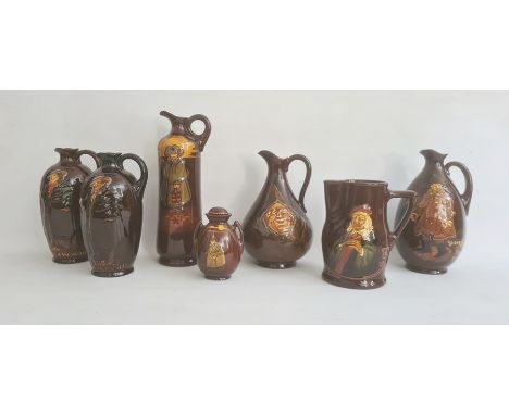 A collection of seven Royal Doulton wares comprising a Kingsware "Watchman" tall jug, 27cm high, a Kingsware "Ware's Whisky' 