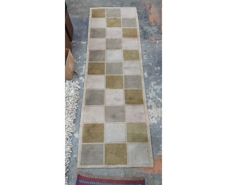 Modern machine made runner in beige, grey and brown squares, 233cm x 75cmCondition ReportCorrected dimensions