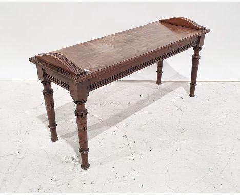Late 19th/early 20th century mahogany window seat on turned and ring supports, 90.5cm wide 