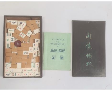 Mahjong set in stained wood box