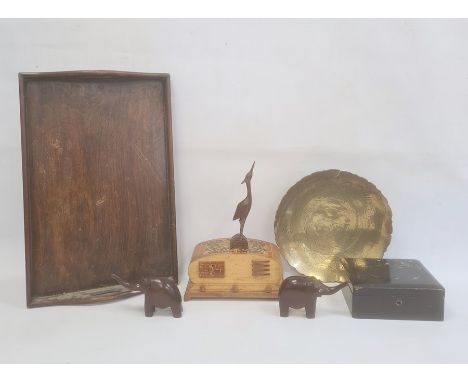 Italian musical ballerina jewel box, wooden animals, a wooden tray, a brass bowl and other items