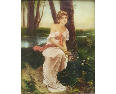 After C BadenhausenTwo prints on glass Women seated by rivers and another girl with owl, each 18cm x 23.5cm, framed to match 