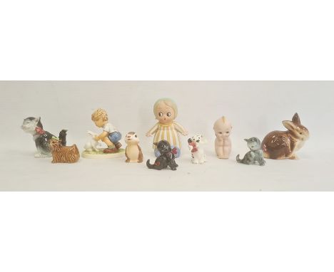 Goebel Hummel club figure of a boy playing with a rabbit, printed marks, 11cm high, together with nine pottery and porcelain 