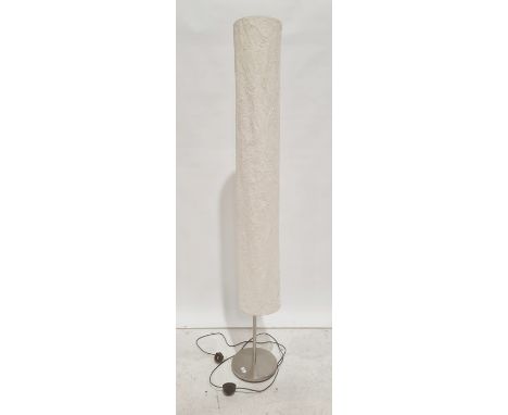 20th century standard lamp with long fabric shade, brushed steel base