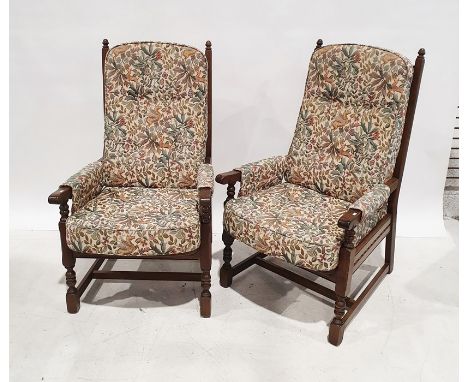 Possibly Ercol three-piece suite comprising two-seater sofa and two armchairs, in foliate upholstery (3) 