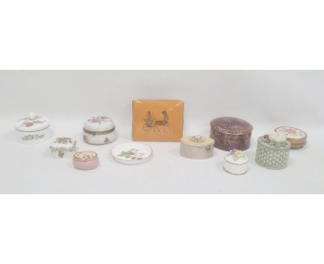 Collection of 11 assorted trinket boxes and covers including a Royal Worcester purple ground cylindrical box and cover, a Sta
