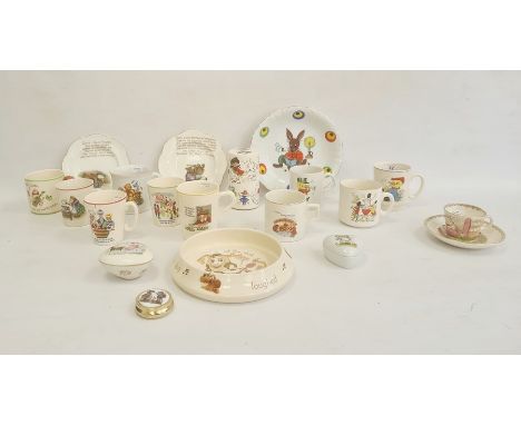 Collection of nurseryware pottery mugs, circa 1930 and later, variously printed and painted with nursery rhymes comprising te