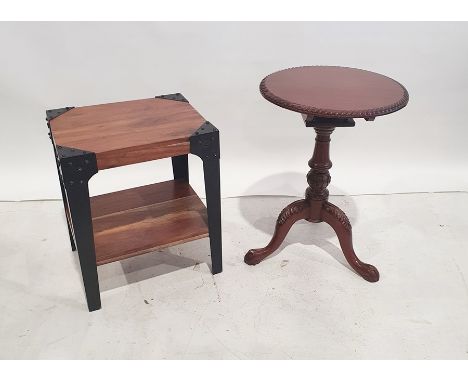 Modern two-tier side table, the rectangular top with iron legs and shelf undertier and a modern centre table on turned carved