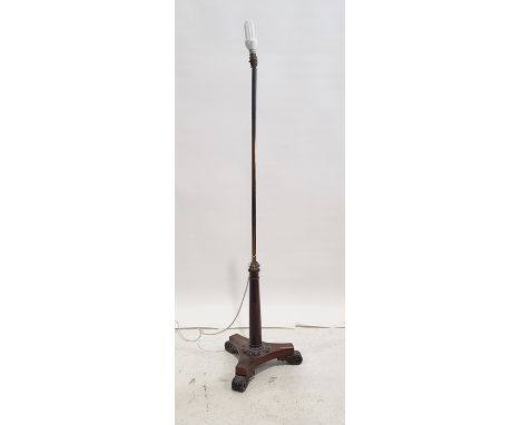 Converted Victorian polescreen to standard lamp, brass column, rosewood veneer triform base