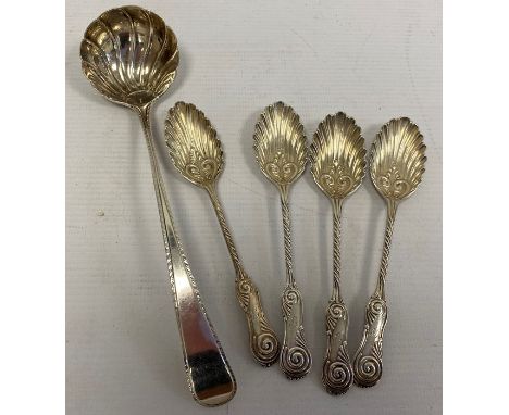 A set of four Victorian silver teaspoons, scallop and scroll decorated, initialled 'P', maker Mappin and Webb, London 1892, 1