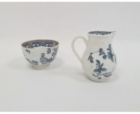 English porcelain sparrowbeak milk jug, circa 1770, blue crescent mark, Worcester or Caughley (extensively damaged) and a tea
