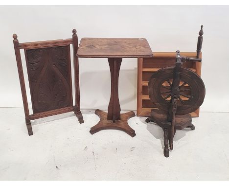 Side table, the rectangular top with rounded corners, unusual base and design, an Art Nouveau style firescreen, a spinning wh