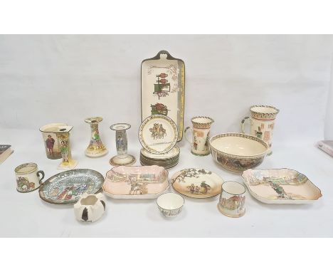 Collection of Royal Doulton, variously printed including Dickensware dishes, two Under the Greenwood Tree pattern candlestick