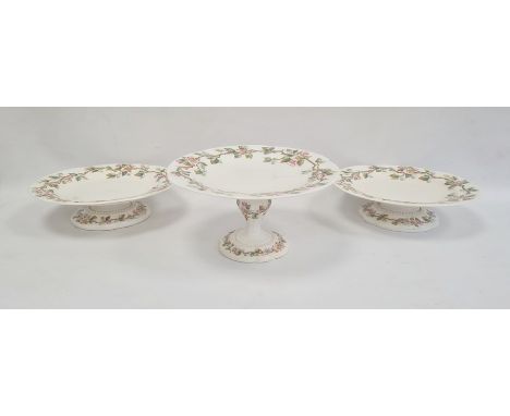 Three Royal Worcester comports, circa 1880, printed puce marks, comprising one tall footed comport and two smaller, each moul