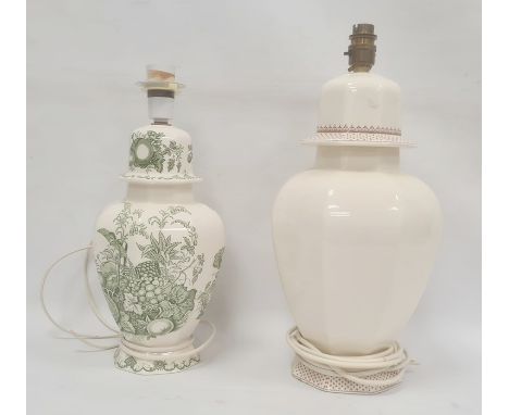 Two pottery lamps, 20th century, in the shape of octagonal baluster vases with domed covers, one Masons ironstone example pri