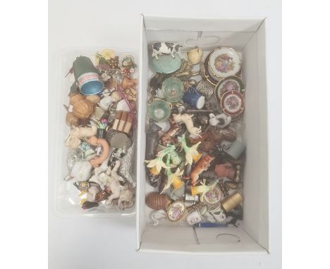 Quantity of miniature china model animals, ceramic and glass items (2 boxes) 