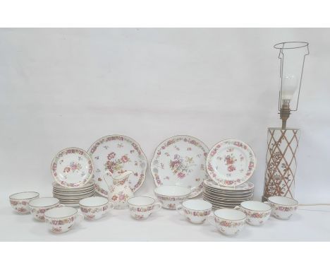 Dresden-style porcelain  tea service for eight persons, allover naturalistic floral decoration and borders and a porcelain cy