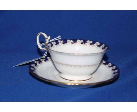 WEDGWOOD PART TEA SERVICE 
with blue and gilt detailing, including two sandwich plates; along with a Wedgwood Jasperware tea 