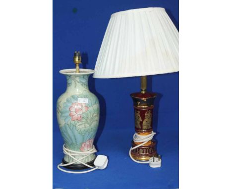 LOT OF CERAMIC AND BRASS TABLE LAMPS
including a brass desk lamp, the table lamps with shades, along with a brass light fitti