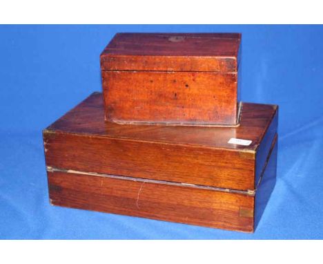 MAHOGANY AND BRASS WRITING SLOPE
together with a walnut writing slope (lacking interior) and a tea caddy