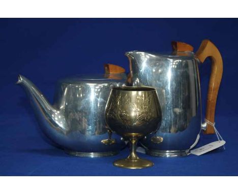 PICQUOTWARE FOUR PIECE TEA SERVICE
along with brass ware