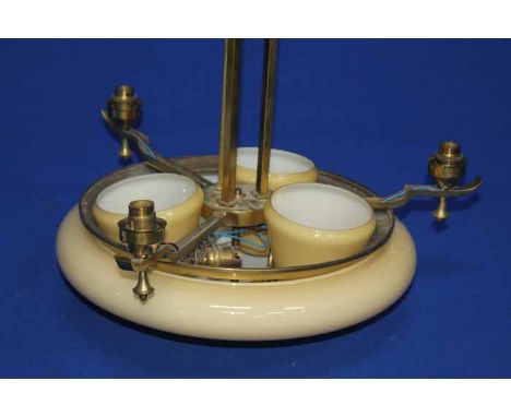 20TH CENTURY THREE BRANCH LIGHT FITTING
with three cut glass Art Deco styled shades and one larger central glass shade, 60cm 