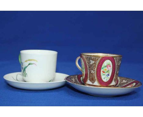 MINTONS BOTANICAL TEASET
together with three hand painted 19th Century cups, saucers and plates