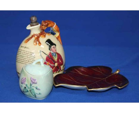 CROWN DEVON MUSICAL JUG 
with pictorial and poetic references to John Peel; together with three Carlton Ware Rouge Royale dis