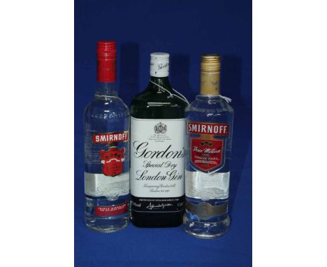 THREE BOTTLES OF SPIRITS
Smirnoff Vodka 70cl (x2) and Gordon's Gin 1l