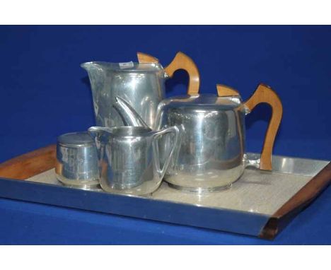 PICQUOT WARE FOUR PIECE TEA SERVICE
on a tray; along with wooden and golfing items