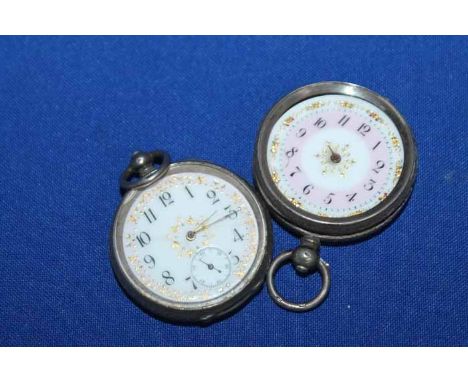 TWO SILVER CONTINENTAL POCKET WATCHES
both marked '930', one complete with white and gilt enamel, the other missing glass and