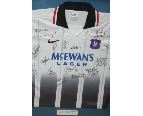SIGNED RANGERS FC FOOTBALL SHIRT
signed by the first team squad, 1998, framed and under glass