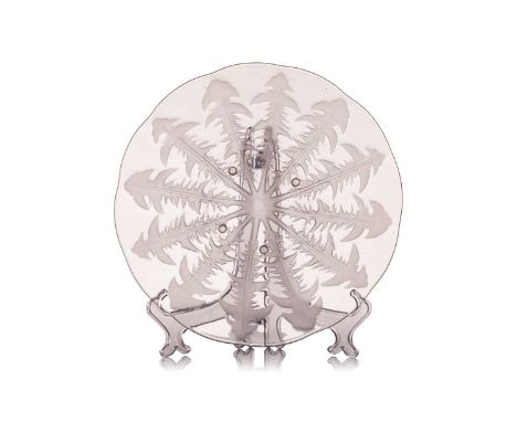 Rene Lalique (French, 1869-1945), a Pissenlit pattern shallow dish, clear and frosted glass decorated with dandelion leaves, 