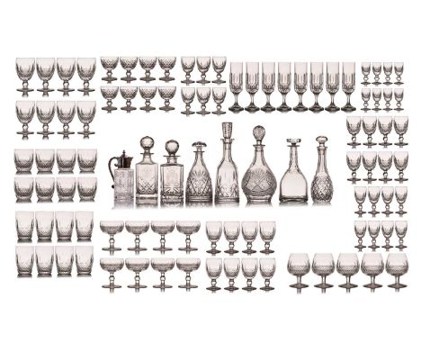 A part suite of Waterford Crystal Colleen pattern glassware, comprising graduated wine glasses (largest 13.4cm high), brandy 