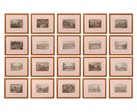 A group of twenty London architectural and topographical colour engravings, various artists, each circa 15 cm x 21 cm, framed