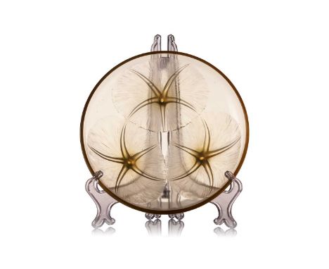 Rene Lalique (French, 1869-1945), a 'Volubilis' Number 383 amber glass footed dish, circa 1921, wheel cut 'R Lalique France' 