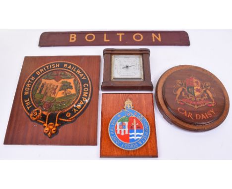 Four  Railway Signs, The North British Railway Company, transfer approx 34cms x 29cms mounted on wooden board, Pullman ‘Car D