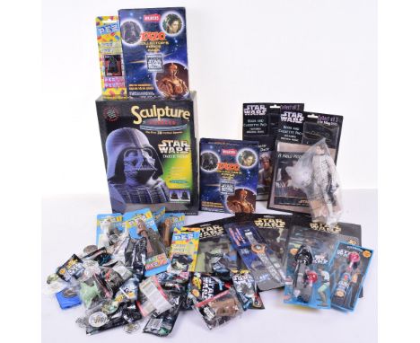 Selection Of Star Wars Items including Darth Vader Sculpture Puzzles set, 5 x Pez dispensers, 2 Tazo collectors Force packs, 