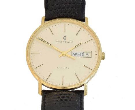 A 1980s 9ct gold Mappin &amp; Webb quartz wristwatch, A 1980s 9ct gold Mappin &amp; Webb quartz wristwatch, the circular sign