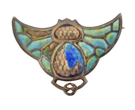 A silver enamel bat brooch by Charles Horner, A silver enamel bat brooch by Charles Horner, hallmarks for Chester, 1923, leng